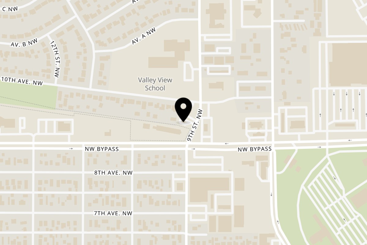 Map showing the location of AMP coffee on 910 9th St NW in Great Falls